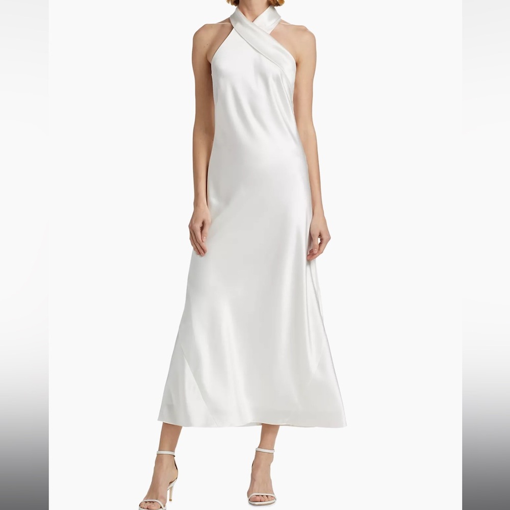 Galvan Pandora Satin Midi-Dress Off White